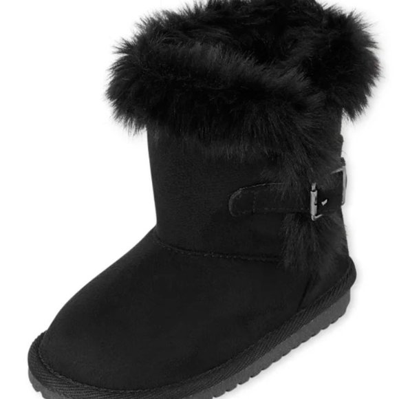 *3/$25* NWT! The Children's Place Girl's Black Fur Fashion Boots Toddler Size 11 - Picture 1 of 7